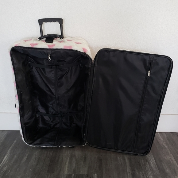 White Pink Faith Knight Faux Fur L Luggage - Picture 7 of 11